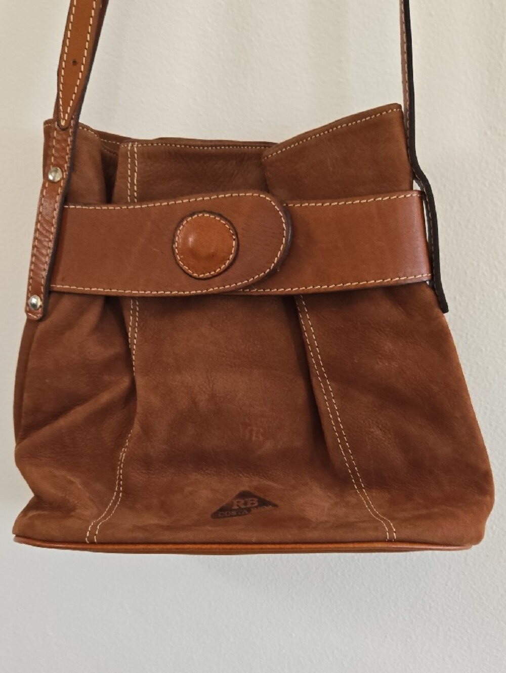 Vintage RB Costa Rica Chocolate-brown Suede and Smooth Leather Shoulder Bag.